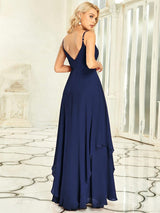 ever CLEMENT|Ruffle Hem and Pearl Waist Detail V-Neck Backless Chiffon Bridesmaid Dress