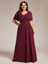 ever LINDEN|High Slit V-Neck Chiffon High Waist Bridesmaid Dress with Ruffle Sleeve