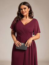 pretty LINDEN|Plus Size High Slit V-Neck Empire Waist Chiffon Bridesmaid Dress