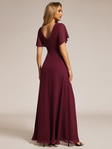 ever LINDEN|High Slit V-Neck Chiffon High Waist Bridesmaid Dress with Ruffle Sleeve