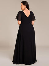 ever LINDEN|High Slit V-Neck Chiffon High Waist Bridesmaid Dress with Ruffle Sleeve