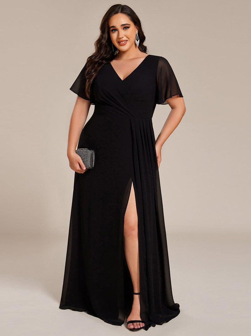 pretty LINDEN|Plus Size High Slit V-Neck Empire Waist Chiffon Bridesmaid Dress