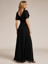 ever LINDEN|High Slit V-Neck Chiffon High Waist Bridesmaid Dress with Ruffle Sleeve