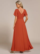 ever LINDEN|High Slit V-Neck Chiffon High Waist Bridesmaid Dress with Ruffle Sleeve