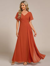 ever LINDEN|High Slit V-Neck Chiffon High Waist Bridesmaid Dress with Ruffle Sleeve