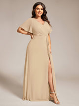 pretty LINDEN|Plus Size High Slit V-Neck Empire Waist Chiffon Bridesmaid Dress