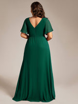ever LINDEN|High Slit V-Neck Chiffon High Waist Bridesmaid Dress with Ruffle Sleeve