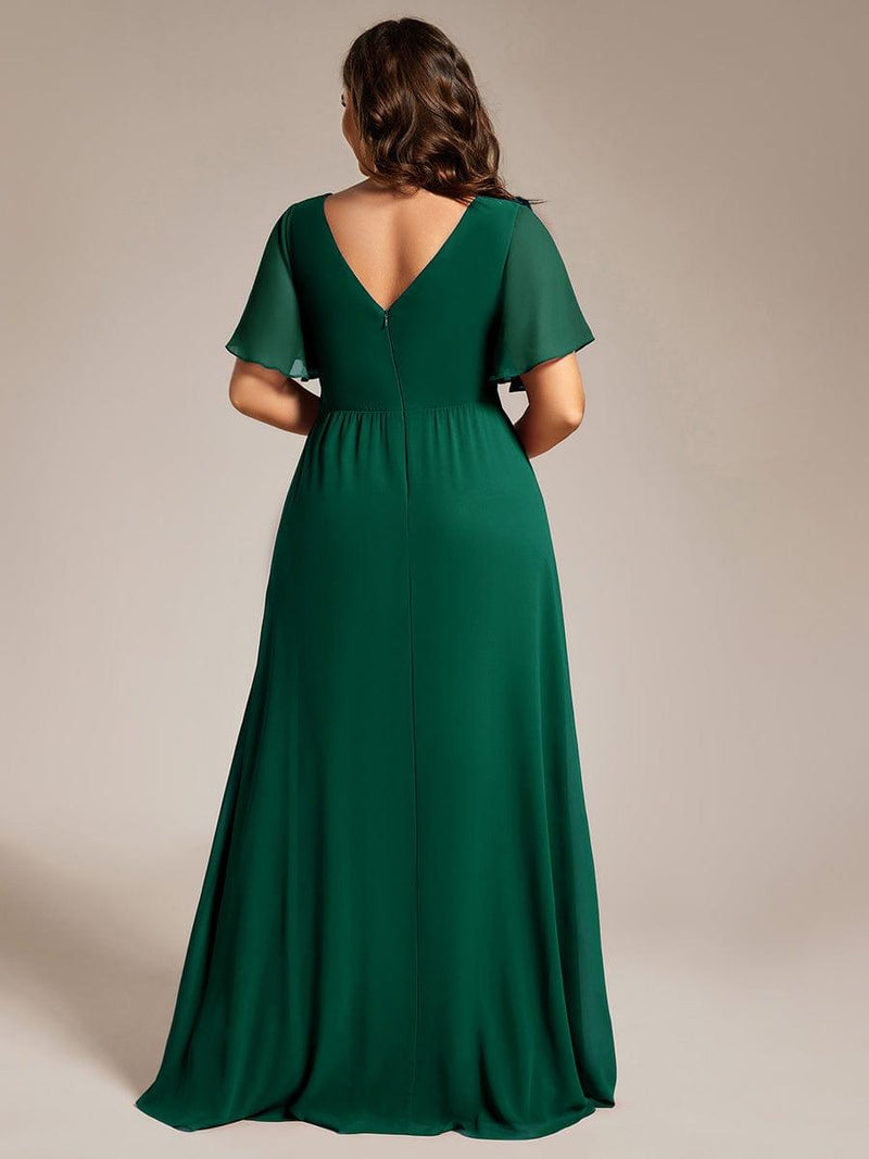 ever LINDEN|High Slit V-Neck Chiffon High Waist Bridesmaid Dress with Ruffle Sleeve