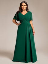 ever LINDEN|High Slit V-Neck Chiffon High Waist Bridesmaid Dress with Ruffle Sleeve