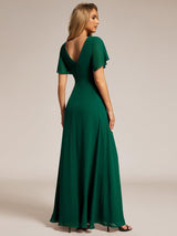 ever LINDEN|High Slit V-Neck Chiffon High Waist Bridesmaid Dress with Ruffle Sleeve