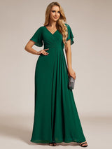 ever LINDEN|High Slit V-Neck Chiffon High Waist Bridesmaid Dress with Ruffle Sleeve