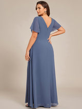 ever LINDEN|High Slit V-Neck Chiffon High Waist Bridesmaid Dress with Ruffle Sleeve