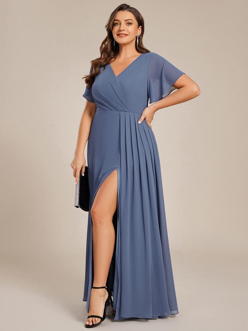 pretty LINDEN|Plus Size High Slit V-Neck Empire Waist Chiffon Bridesmaid Dress