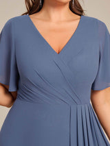 pretty LINDEN|Plus Size High Slit V-Neck Empire Waist Chiffon Bridesmaid Dress