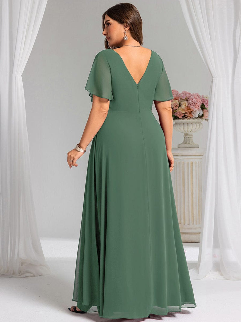 pretty LINDEN|Plus Size High Slit V-Neck Empire Waist Chiffon Bridesmaid Dress