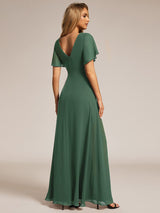ever LINDEN|High Slit V-Neck Chiffon High Waist Bridesmaid Dress with Ruffle Sleeve