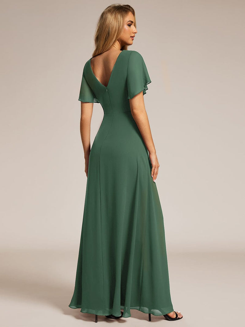 ever LINDEN|High Slit V-Neck Chiffon High Waist Bridesmaid Dress with Ruffle Sleeve