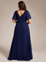ever LINDEN|High Slit V-Neck Chiffon High Waist Bridesmaid Dress with Ruffle Sleeve