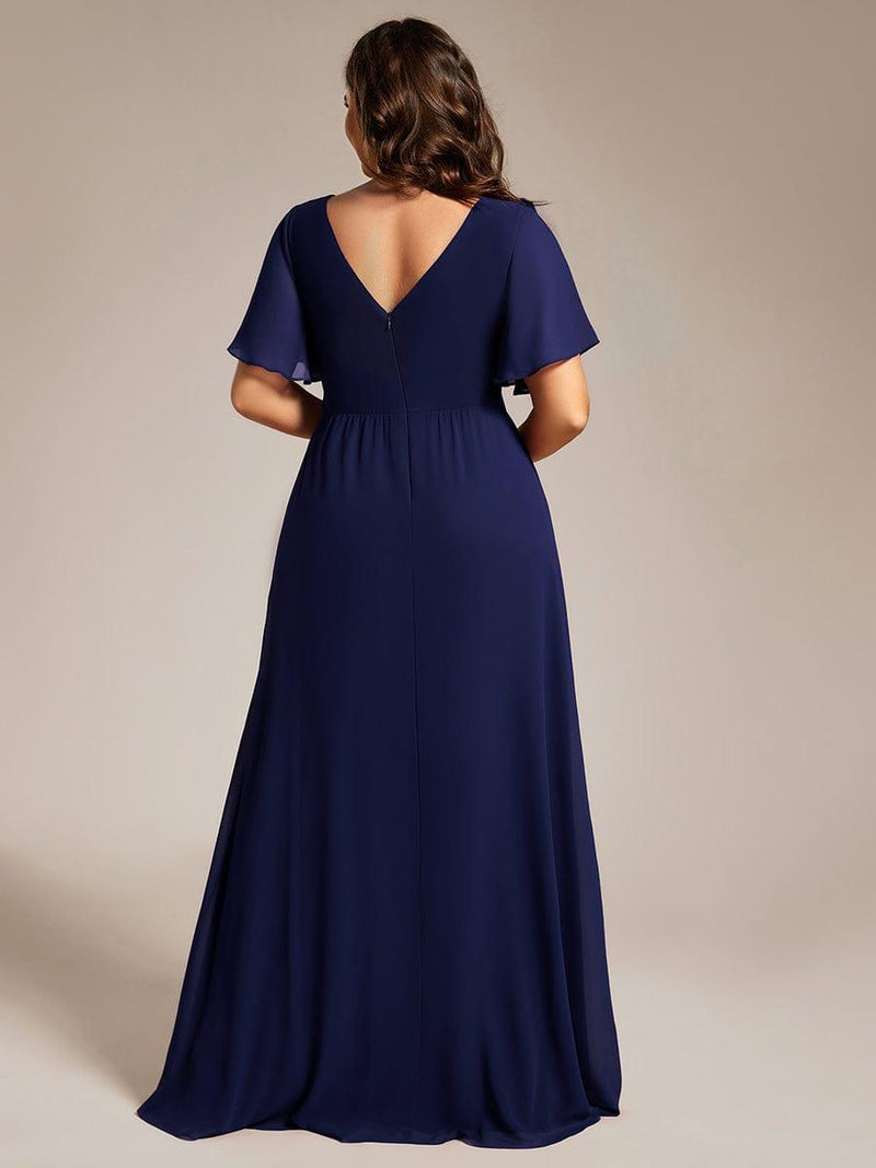 ever LINDEN|High Slit V-Neck Chiffon High Waist Bridesmaid Dress with Ruffle Sleeve