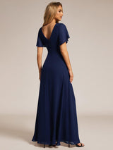 ever LINDEN|High Slit V-Neck Chiffon High Waist Bridesmaid Dress with Ruffle Sleeve