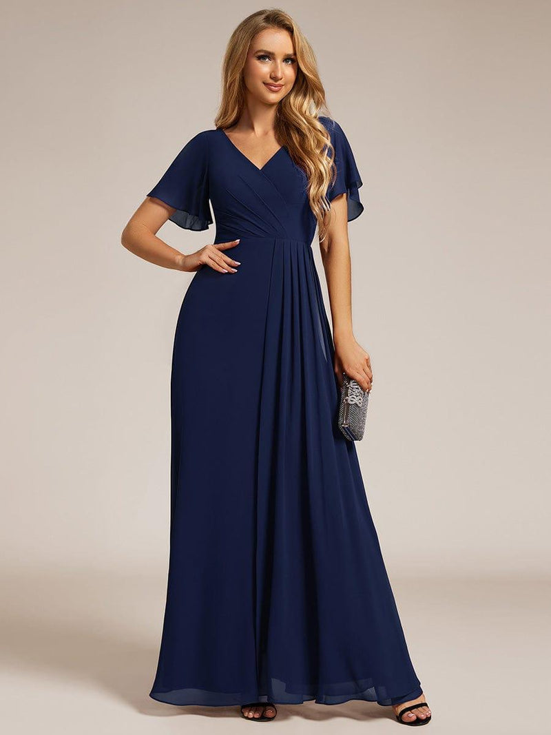 ever LINDEN|High Slit V-Neck Chiffon High Waist Bridesmaid Dress with Ruffle Sleeve