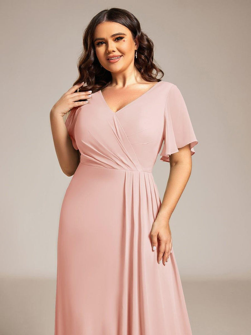 ever LINDEN|High Slit V-Neck Chiffon High Waist Bridesmaid Dress with Ruffle Sleeve