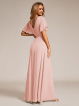 ever LINDEN|High Slit V-Neck Chiffon High Waist Bridesmaid Dress with Ruffle Sleeve