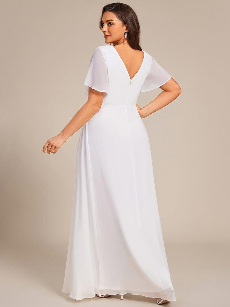 ever LINDEN|High Slit V-Neck Chiffon High Waist Bridesmaid Dress with Ruffle Sleeve
