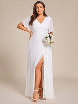 pretty LINDEN|Plus Size High Slit V-Neck Empire Waist Chiffon Bridesmaid Dress