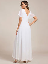 ever LINDEN|High Slit V-Neck Chiffon High Waist Bridesmaid Dress with Ruffle Sleeve