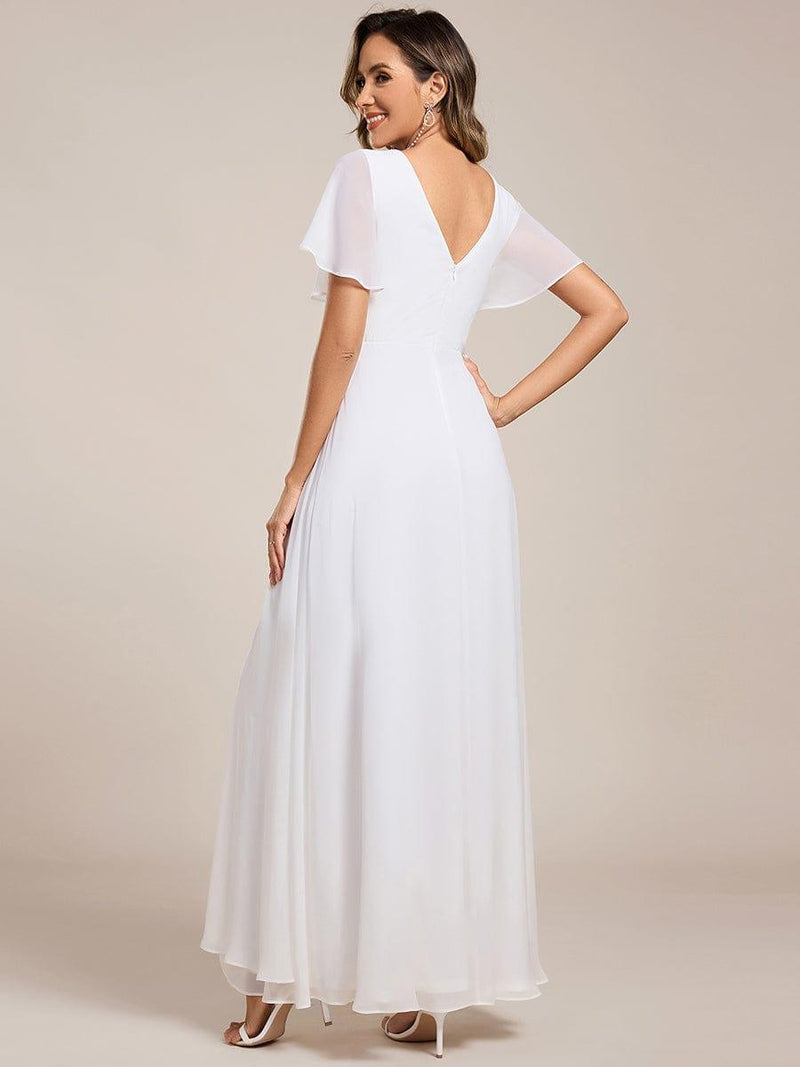 ever LINDEN|High Slit V-Neck Chiffon High Waist Bridesmaid Dress with Ruffle Sleeve