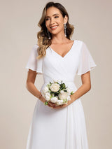 ever LINDEN|High Slit V-Neck Chiffon High Waist Bridesmaid Dress with Ruffle Sleeve