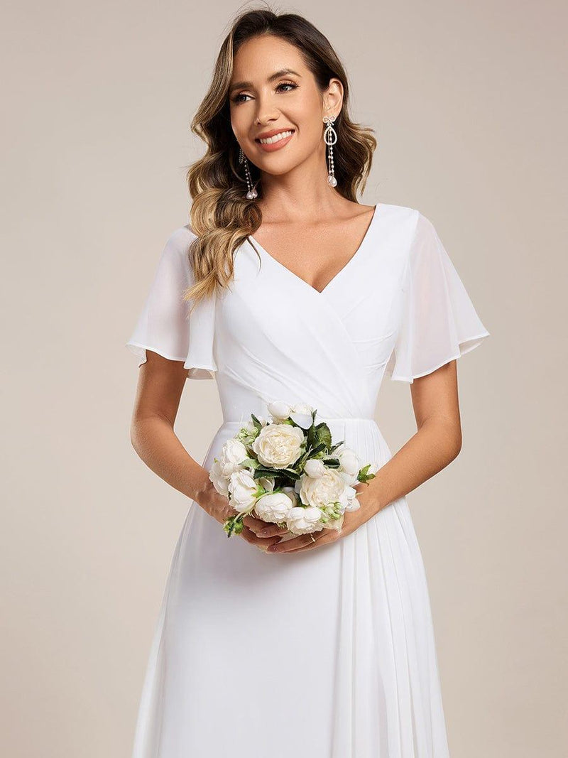 ever LINDEN|High Slit V-Neck Chiffon High Waist Bridesmaid Dress with Ruffle Sleeve