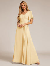 ever LINDEN|High Slit V-Neck Chiffon High Waist Bridesmaid Dress with Ruffle Sleeve