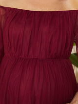ever CELIA|Sheer Off-Shoulder Double Skirt Maxi Maternity Dress