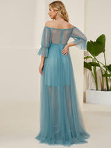 ever CELIA|Sheer Off-Shoulder Double Skirt Maxi Maternity Dress