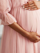 ever CELIA|Sheer Off-Shoulder Double Skirt Maxi Maternity Dress