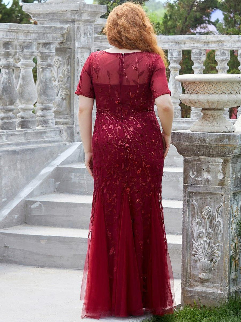 ever JADEN|Floral Sequin Maxi Fishtail Tulle Formal Evening Dress with Short Sleeve