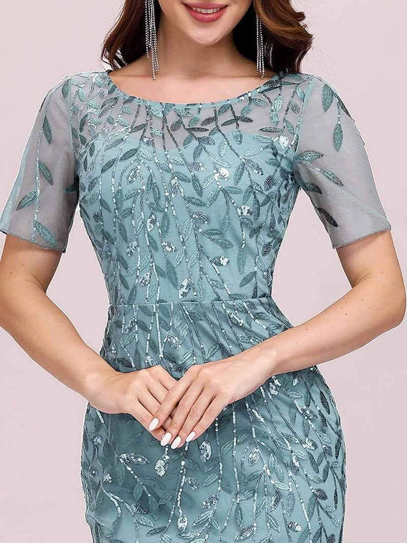 ever JADEN|Floral Sequin Maxi Fishtail Tulle Formal Evening Dress with Short Sleeve