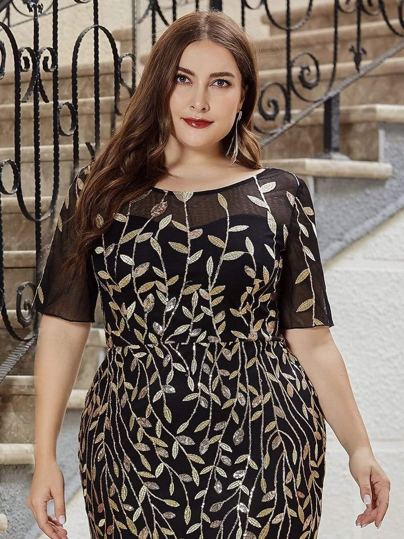 pretty JADEN|Floral Sequin Print Plus Size Mermaid Tulle Evening Dress