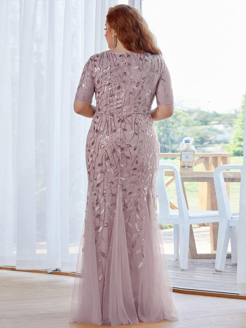 ever JADEN|Floral Sequin Maxi Fishtail Tulle Formal Evening Dress with Short Sleeve