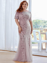 pretty JADEN|Floral Sequin Print Plus Size Mermaid Tulle Evening Dress