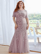 ever JADEN|Floral Sequin Maxi Fishtail Tulle Formal Evening Dress with Short Sleeve