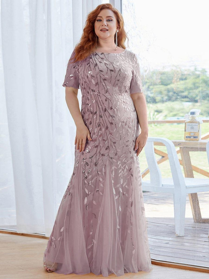 ever JADEN|Floral Sequin Maxi Fishtail Tulle Formal Evening Dress with Short Sleeve