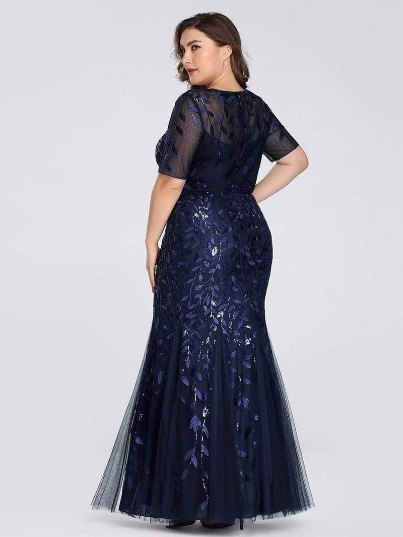 ever JADEN|Floral Sequin Maxi Fishtail Tulle Formal Evening Dress with Short Sleeve