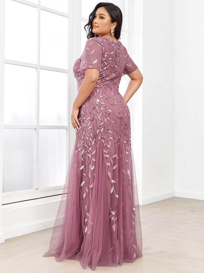 ever JADEN|Floral Sequin Maxi Fishtail Tulle Formal Evening Dress with Short Sleeve
