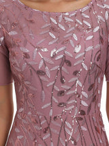 ever JADEN|Floral Sequin Maxi Fishtail Tulle Formal Evening Dress with Short Sleeve