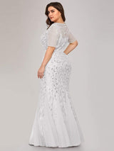 pretty JADEN|Floral Sequin Print Plus Size Mermaid Tulle Evening Dress