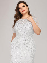 ever JADEN|Floral Sequin Maxi Fishtail Tulle Formal Evening Dress with Short Sleeve