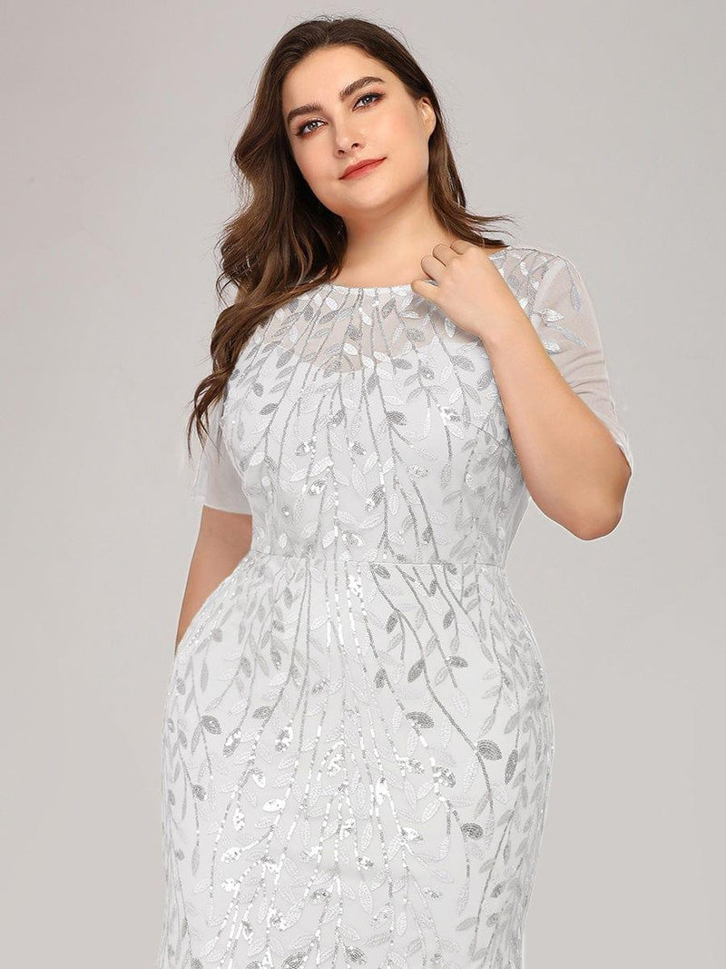 ever JADEN|Floral Sequin Maxi Fishtail Tulle Formal Evening Dress with Short Sleeve